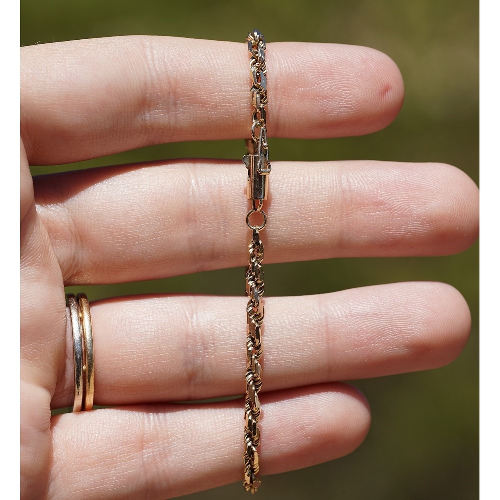 Vintage 14k Solid Yellow Gold Rope Chain 7" 3mm Twisted Link Bracelet 7.84g